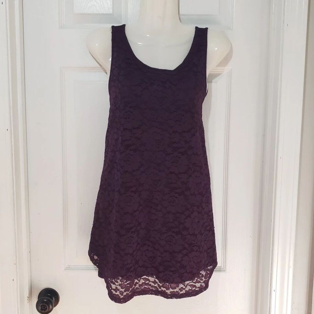 Apt. 9 | Deep Plum Sleeveless Lace Tank Shirt | Womens Large